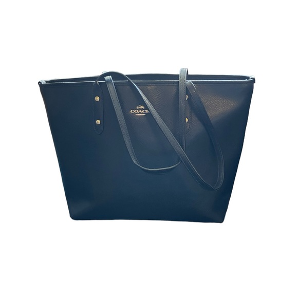 Coach Handbags - Coach Tote Pebbled Leather Navy Blue Handled Zipper 12x12”
